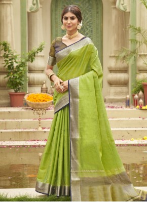 Fantastic Tussar Silk Green Contemporary Saree