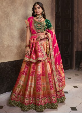 Fascinating Embroidered Banarasi Silk Pink Designer Lehenga Choli