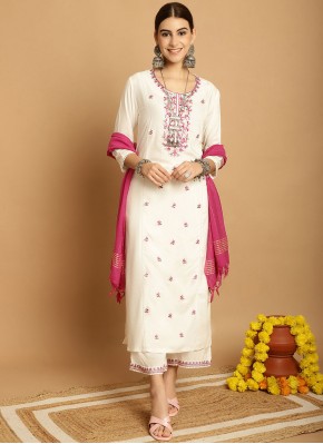 Fascinating Off White Embroidered Readymade Salwar Suit