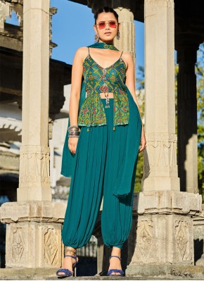 Fascinating Printed Fancy Fabric Turquoise Trendy Salwar Suit