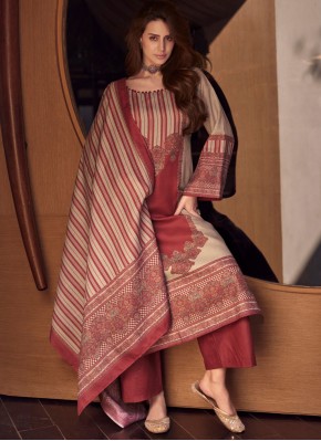 Fascinating Red Cotton Lawn Designer Salwar Suit