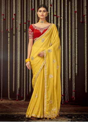 Fascinating Thread Yellow Contemporary Saree