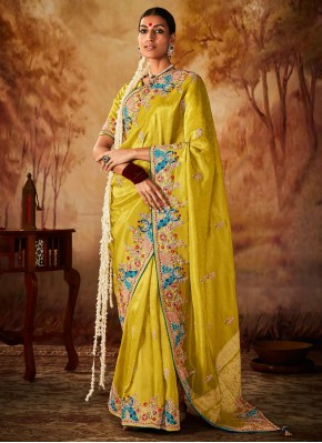 Fascinating Yellow Sequins Contemporary Saree