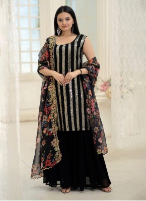 Fashionable Embroidered Georgette Black Palazzo Salwar Kameez