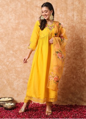Fashionable Yellow Viscose Readymade Salwar Kameez