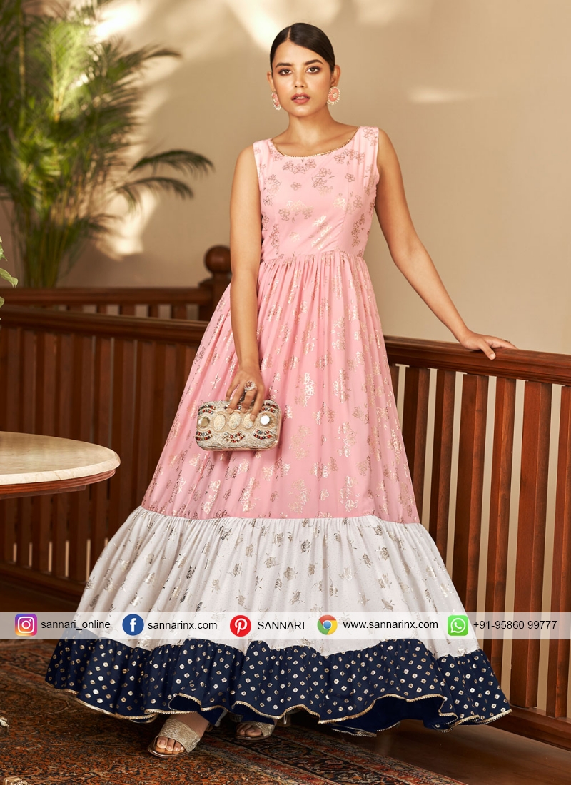 Faux Georgette Designer Gown in Pink