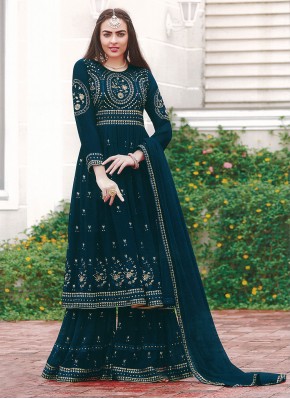 Faux Georgette Designer Pakistani Salwar Suit in Blue