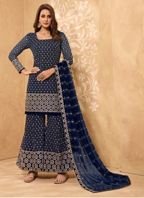 Faux Georgette Embroidered Designer Pakistani Salwar Suit in Blue