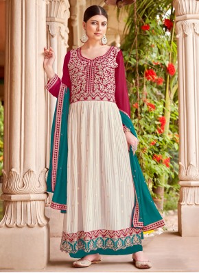 Faux Georgette Embroidered Trendy Salwar Kameez in Multi Colour