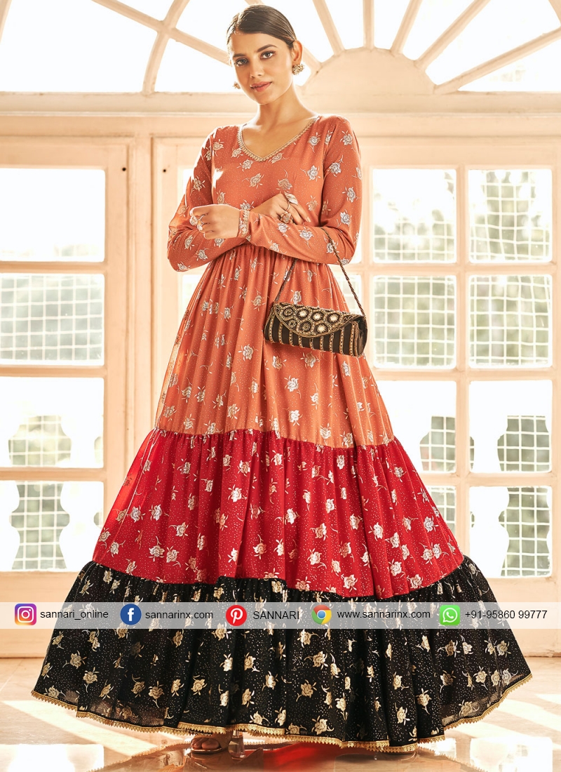 Multi Color Georgette With Digital Print Gown