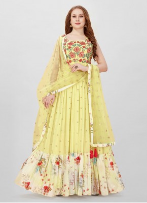 Faux Georgette Readymade Gown in Yellow