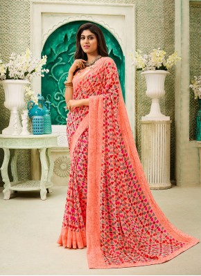Faux Georgette Saree in Pink