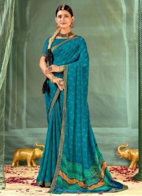 Faux Georgette Traditional Saree in Rama