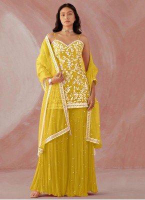 Faux Georgette Trendy Salwar Suit in Yellow