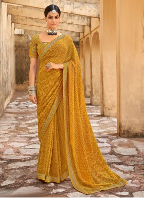 Faux Georgette Yellow Contemporary Saree