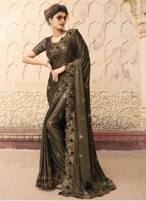 Fetching Embroidered Imported Brown Saree
