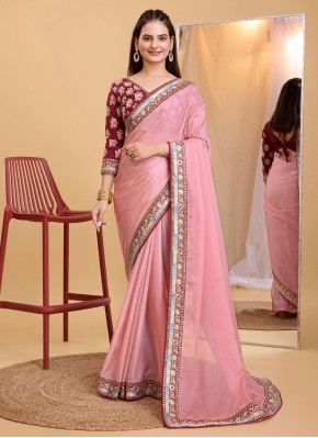 Fetching Organza Embroidered Rose Pink Classic Saree
