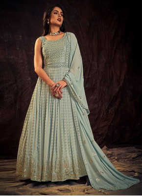 Fine Aqua Blue Wedding Trendy Gown