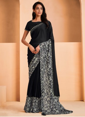 Fine Crepe Silk Sequins Black Contemporary Style Saree
