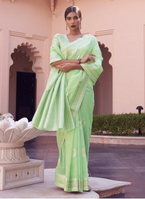 Fine Linen Weaving Sea Green Trendy Saree