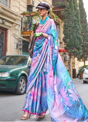 Flawless Digital Print Multi Colour Georgette Satin Contemporary Style Saree
