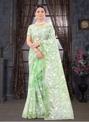Flawless Embroidered Green Classic Designer Saree