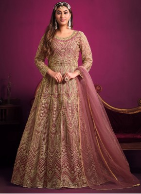 Floor Length Salwar Kameez Sequins Net in Pink