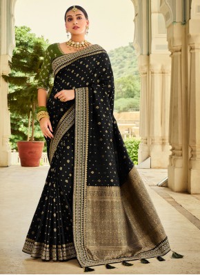 Floral Banarasi Silk Black Classic Saree