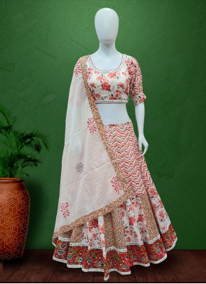 Floral Print Work Cotton Garba Wear Chaniya Choli