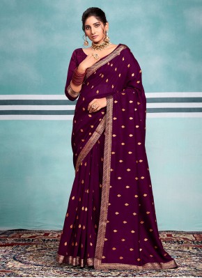 Floral Vichitra Silk Purple Traditional Saree