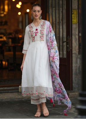 Floral White Embroidered Readymade Salwar Suit