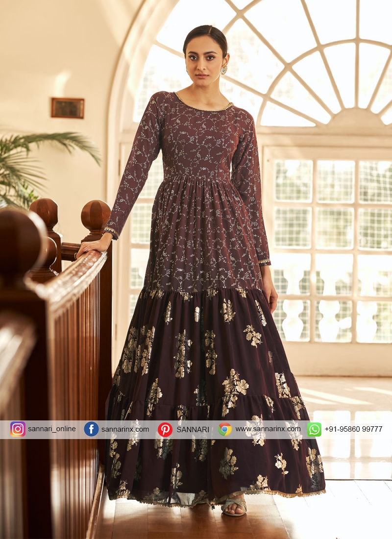 Georgette sequin long gown | Party wear long gowns, Long gown design, Party  wear indian dresses