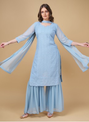 Georgette Blue Embroidered Salwar Suit