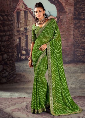Georgette Embroidered Green Contemporary Saree