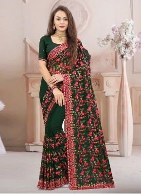 Georgette Embroidered Traditional Saree in Green