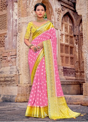 Georgette Embroidered Trendy Saree in Pink