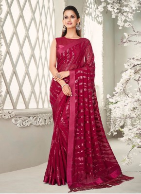 Georgette Fancy Contemporary Saree in Red