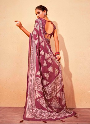 Georgette Foil Print Saree in Purple