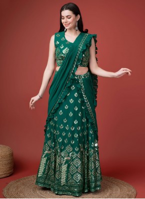 Georgette Green Embroidered Classic Saree