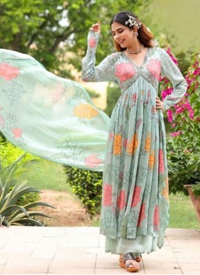 Georgette Green Thread Trendy Salwar Kameez