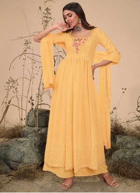 Georgette Long Length Salwar Kameez in Yellow