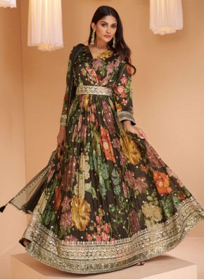 Georgette Multi Colour Embroidered Gown 