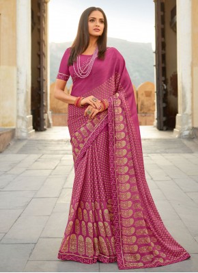 Georgette Pink Lace Contemporary Style Saree