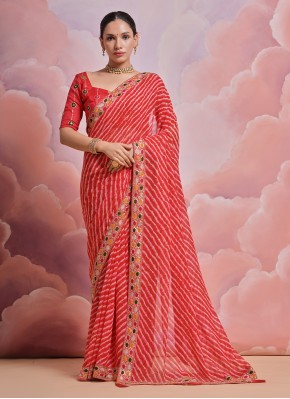 Georgette Print Classic Saree in Red