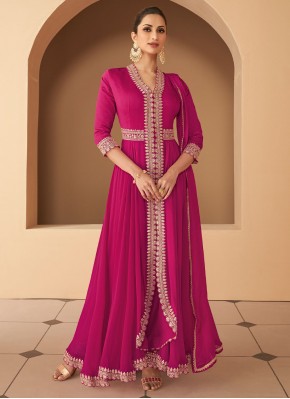 Georgette Readymade Trendy Gown  in Hot Pink