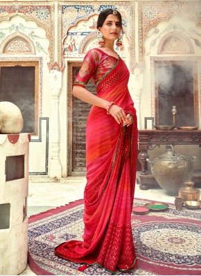 Georgette Red Casual Saree