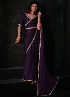 Georgette Satin Trendy Saree in Purple