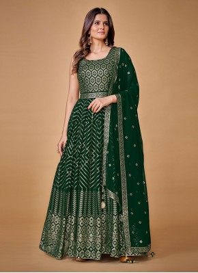 Georgette Sequins Green Trendy Gown