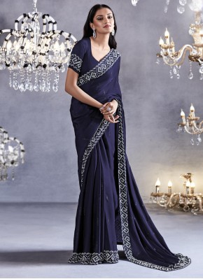 Gilded Navy Blue Embroidered Saree