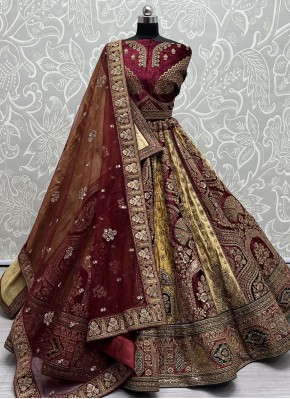 Glamorous Patchwork Maroon Banarasi Silk Designer Lehenga Choli